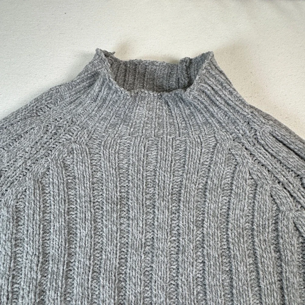 American Eagle Womens Gray Ribbed Knit Mock Neck Long‎ Sleeve Cropped Sweater M